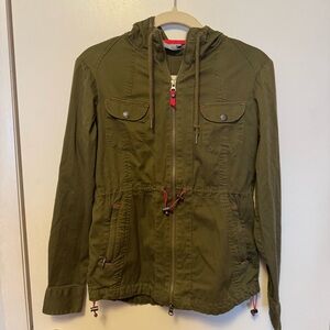 Athleta Olive Green Jacket with Pink Hood Trim